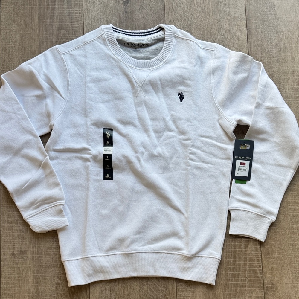 U.S. Polo Assn. White Crewneck Sweatshirt with Navy Logo